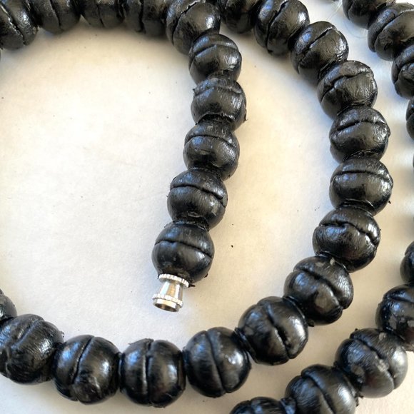 Vintage Club Monaco Black Leather Beaded Extra Long Necklace - Picture 15 of 16